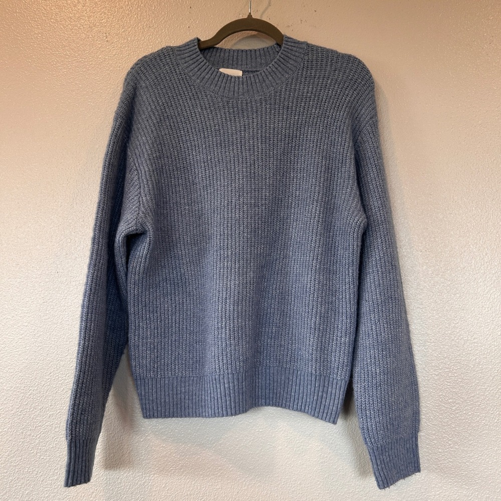 H&M Ribbed Knit Crewneck Sweater Light Blue Wool Blend Women's XS
